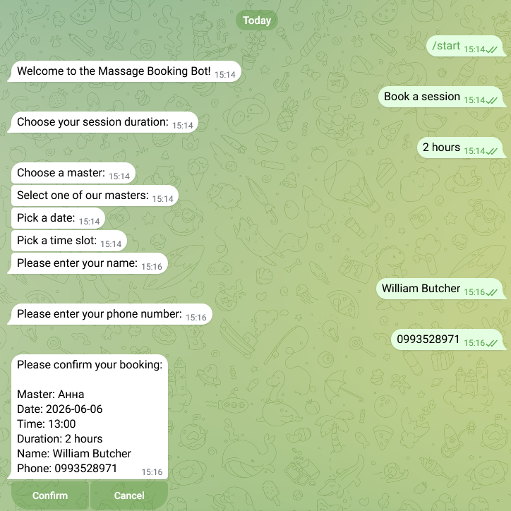 Обкладинка: Telegram-бот для запису на масаж